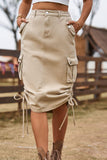 Drawstring Denim Cargo Skirt - Trendsi