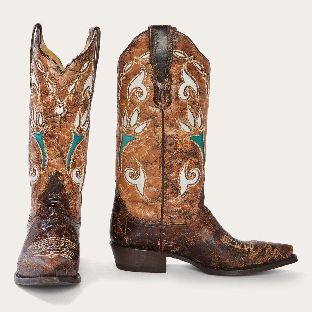 Stetson Vintage Brown Tulip Underlay Cowboy Boot - Flyclothing LLC