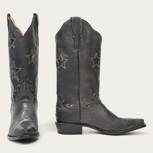 Stetson Star Distressed Black Cowboy Boot - Flyclothing LLC