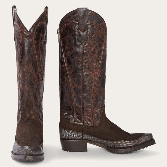 Stetson Dakota Brown Suede & Teju Cowboy Boot - Flyclothing LLC