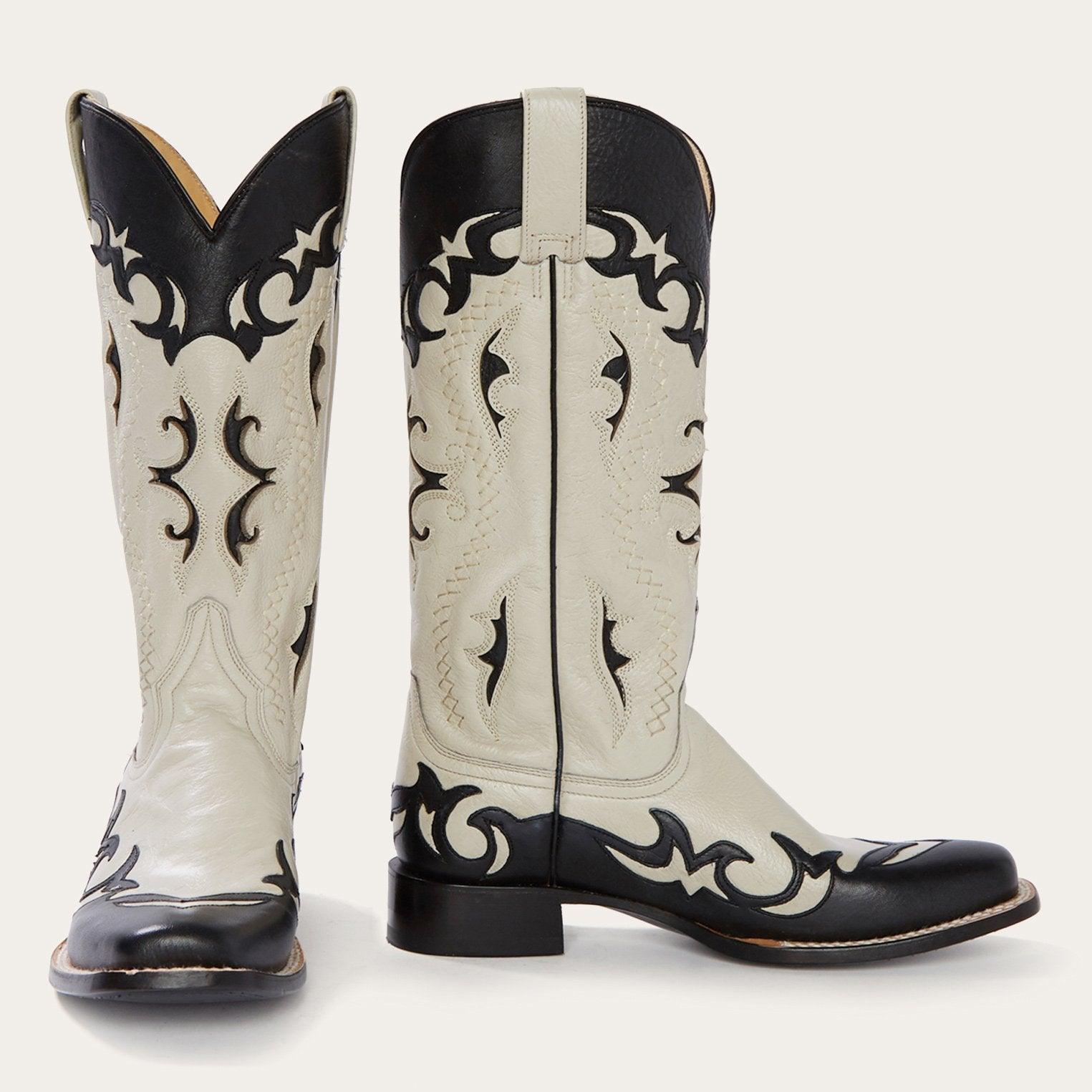 Stetson Black & Durango Cream Inlay Cowboy Boot - Flyclothing LLC