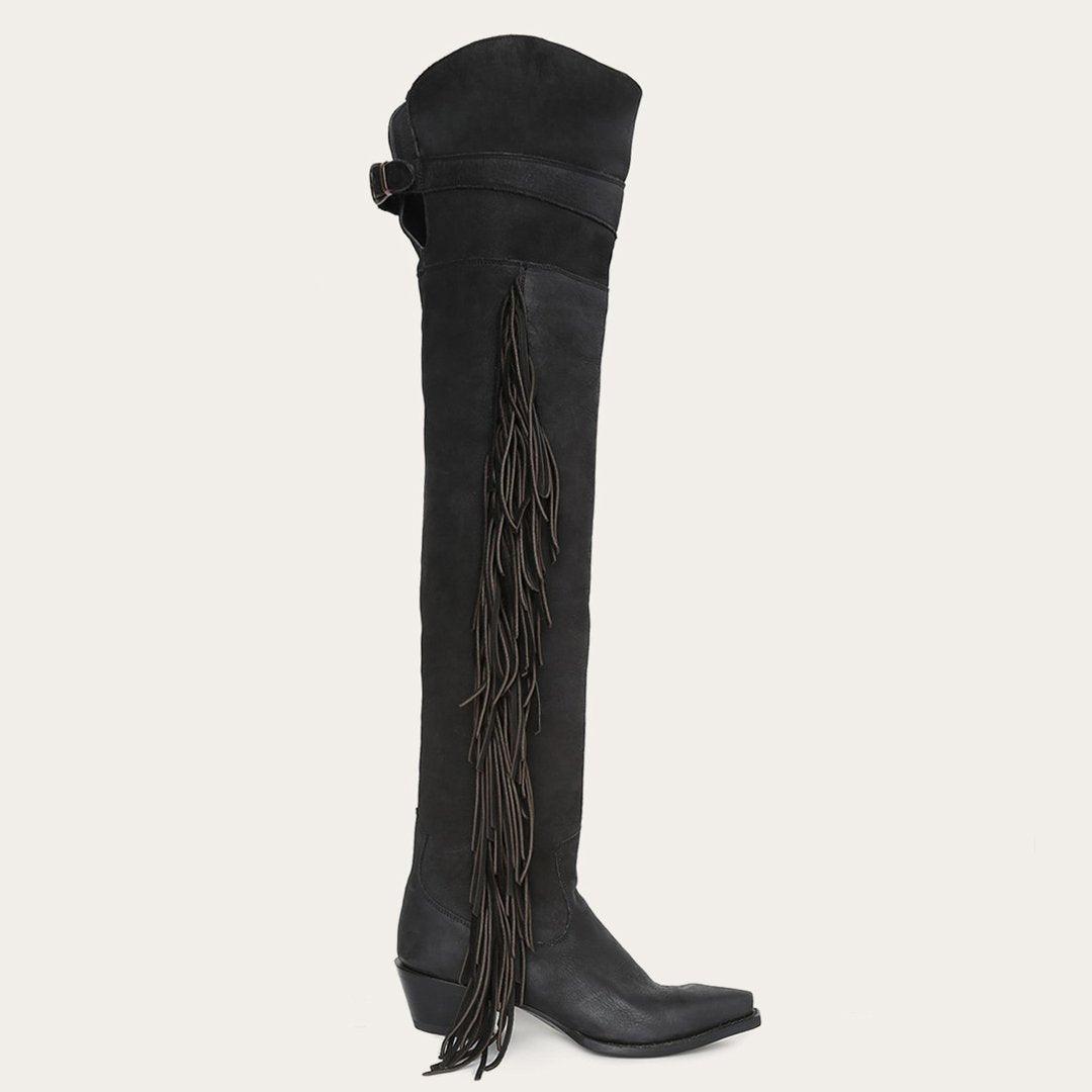 Stetson Black Fringe Over-The-Knee Leather Boot - Flyclothing LLC