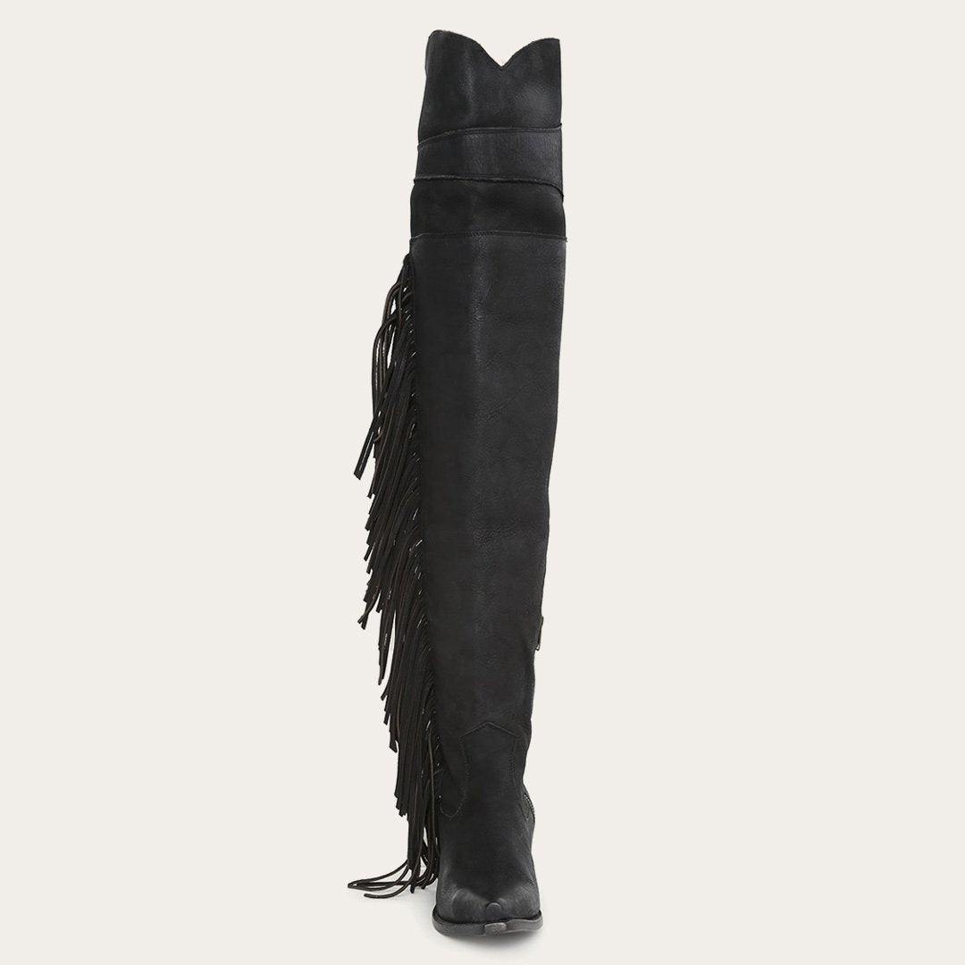 Stetson Black Fringe Over-The-Knee Leather Boot