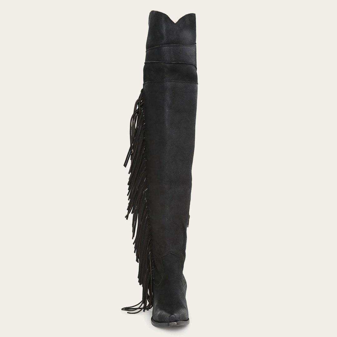 Stetson Black Fringe Over-The-Knee Leather Boot - Stetson - Flyclothing LLC