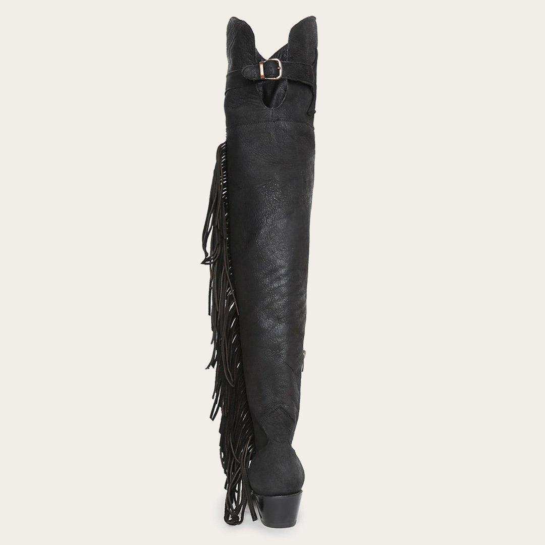 Stetson Black Fringe Over-The-Knee Leather Boot - Stetson - Flyclothing LLC
