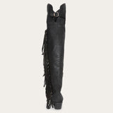 Stetson Black Fringe Over-The-Knee Leather Boot - Stetson