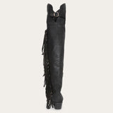 Stetson Black Fringe Over-The-Knee Leather Boot - Stetson