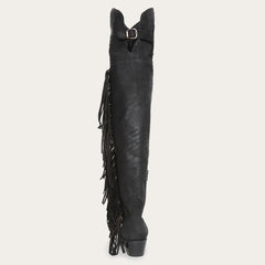 Stetson Black Fringe Over-The-Knee Leather Boot - Flyclothing LLC