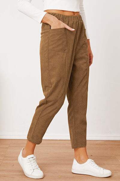 Pocketed Elastic Waist Pants - Trendsi - Flyclothing LLC