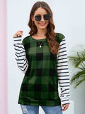 Plaid Striped Round Neck Long Sleeve T-Shirt - Trendsi - Flyclothing LLC
