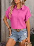 Textured Button Up Cap Sleeve Shirt - Trendsi - Flyclothing LLC