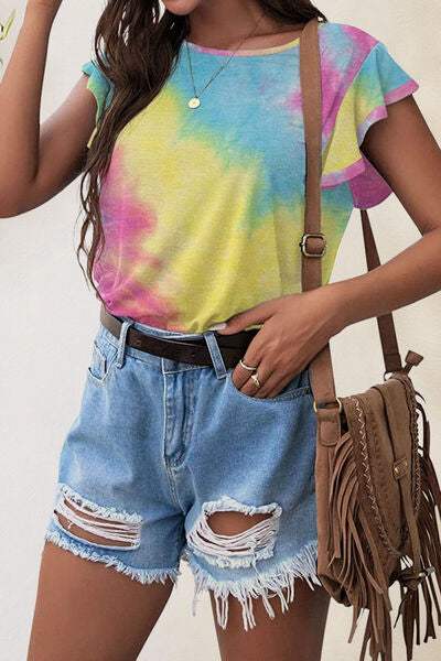 Printed Round Neck Short Sleeve T-Shirt - Trendsi - Flyclothing LLC