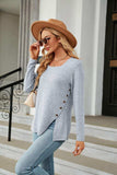 Square Neck Long Sleeve Slit T-Shirt - Trendsi - Flyclothing LLC