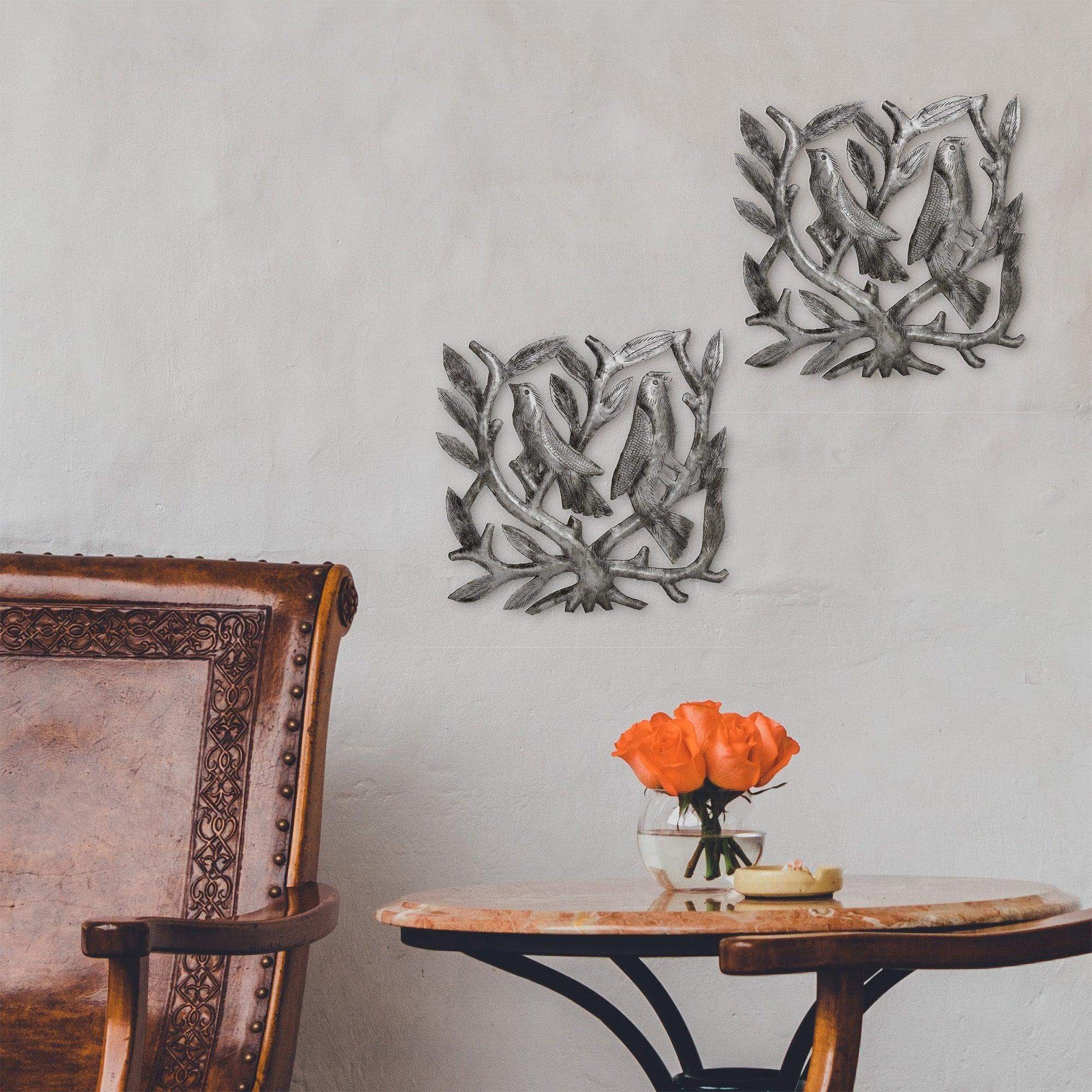 Pair of Square Tree of Life Haitian Steel Drum Wall Art - Haitian Artisans - Flyclothing LLC