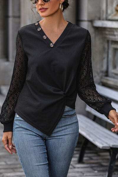 Twisted Decorative Button Long Sleeve T-Shirt - Trendsi - Flyclothing LLC