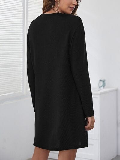 Decorative Button Round Neck Dress - Trendsi