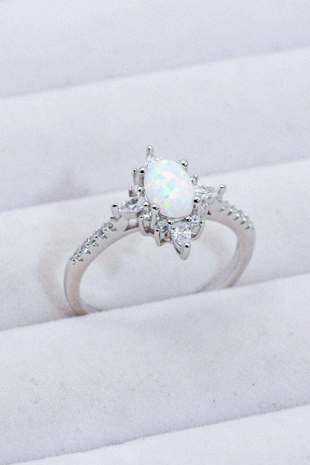 Platinum-Plated Opal and Zircon Ring - Trendsi - Flyclothing LLC