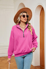 Half-Zip Dropped Shoulder Sweatshirt - Trendsi