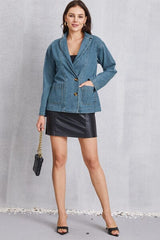 Pocketed Button Up Denim Jacket - Trendsi