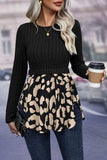 Leopard Peplum Round Neck Blouse - Trendsi - Flyclothing LLC