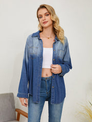 Pocketed Button Up Dropped Shoulder Denim Jakcet - Trendsi
