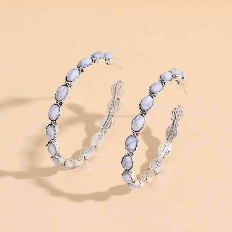 Artificial Turquoise C-Hoop Earrings - Trendsi - Flyclothing LLC