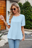 Pleated Flutter Sleeve Round Neck Blouse - Trendsi - Flyclothing LLC
