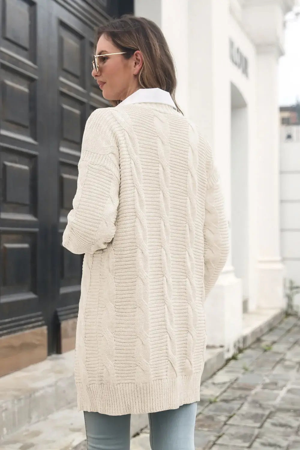 Open Front Cable-Knit Cardigan - Trendsi - Flyclothing LLC