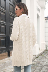 Open Front Cable-Knit Cardigan - Trendsi