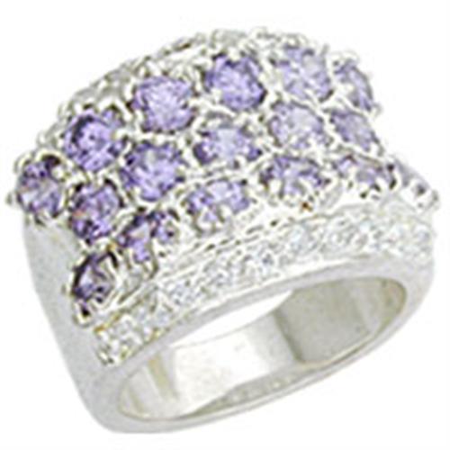 Alamode High-Polished 925 Sterling Silver Ring with AAA Grade CZ in Light Amethyst - Flyclothing LLC