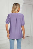 Eyelet Short Puff Sleeve Notched Neck Top - Trendsi - Flyclothing LLC