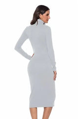 Ribbed Turtleneck Long Sleeve Dress - Trendsi - Flyclothing LLC