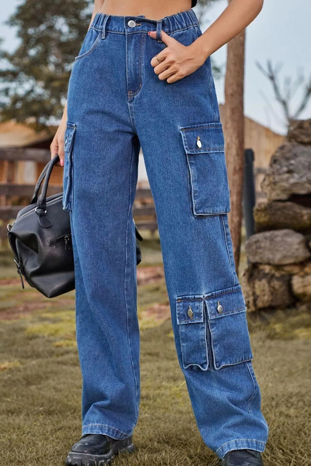 Loose Fit Long Jeans with Pockets - Trendsi