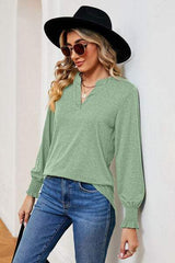 Notched Lantern Sleeve T-Shirt - Trendsi - Flyclothing LLC