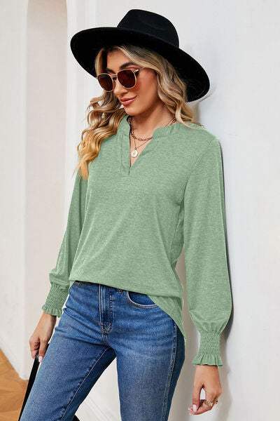 Notched Lantern Sleeve T-Shirt - Trendsi - Flyclothing LLC
