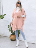 Fringe Trim Buttoned Hooded Poncho - Trendsi - Flyclothing LLC