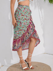 Tie Waistband Flounce Hem Midi Skirt - Flyclothing LLC