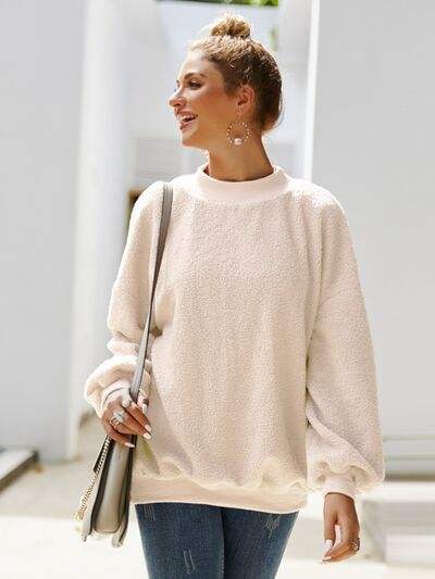 Mock Neck Dropped Shoulder Sweatshirt - Trendsi - Flyclothing LLC