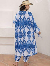 Printed Open Front Top and Pants Set - Trendsi - Flyclothing LLC