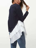Tiered Contrast Round Neck Long Sleeve T-Shirt - Trendsi - Flyclothing LLC
