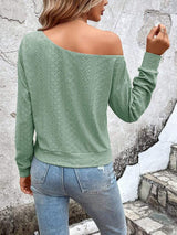 Eyelet Dropped Shoulder Blouse - Trendsi - Flyclothing LLC