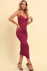 Ruched Spaghetti Strap Crisscross Detail Dress - Trendsi - Flyclothing LLC