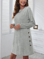 Decorative Button Round Neck Dress - Trendsi