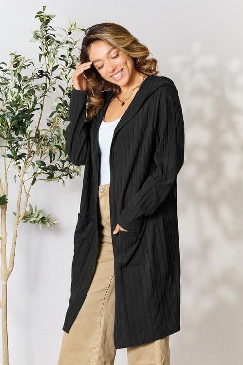 Basic Bae Full Size Ribbed Open Front Long Sleeve Cardigan - Trendsi