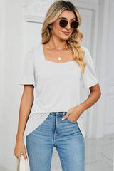 Square Neck Short Sleeve T-Shirt - Trendsi - Flyclothing LLC