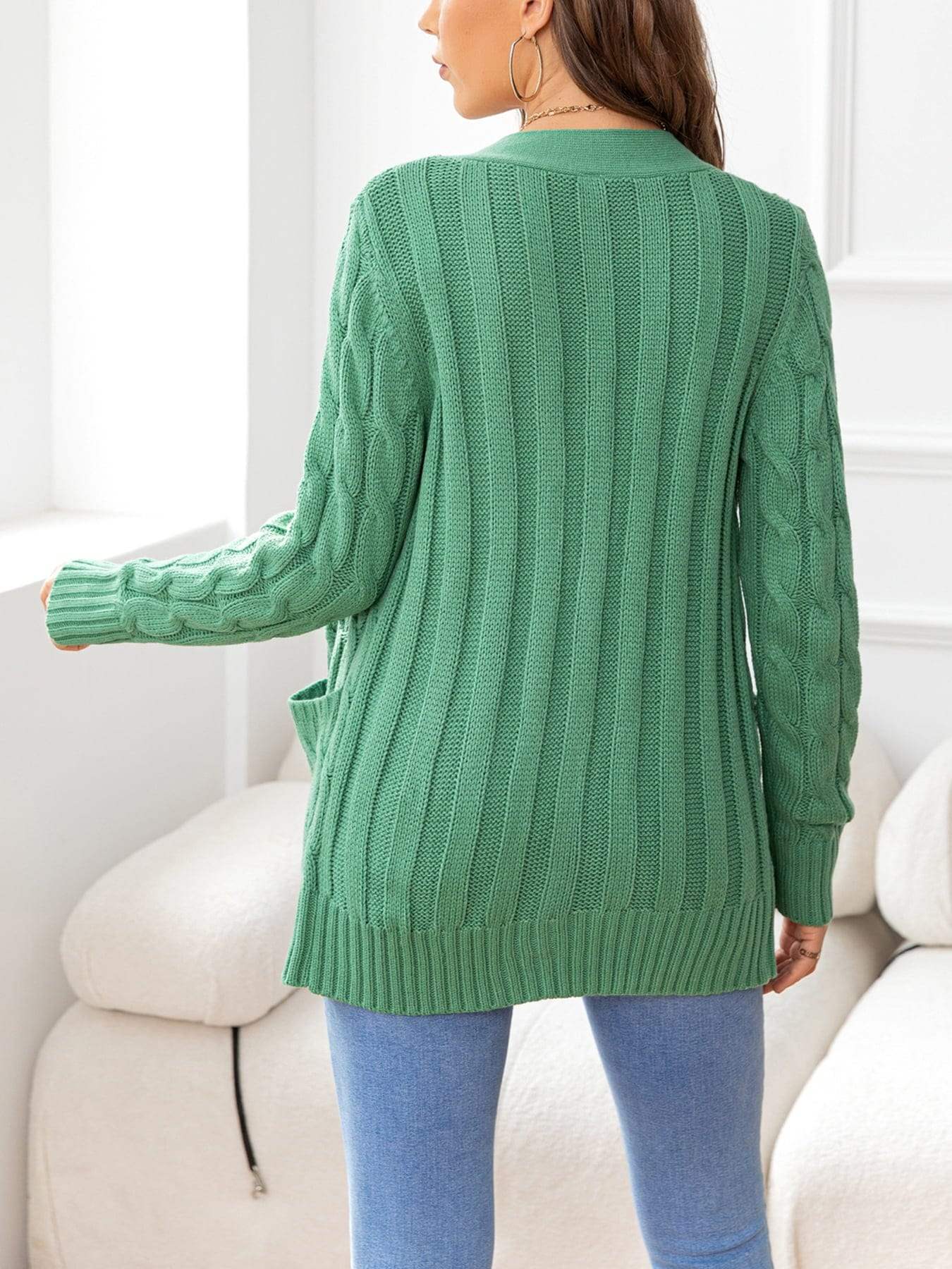 Button Down Cable-Knit Cardigan - Trendsi - Flyclothing LLC
