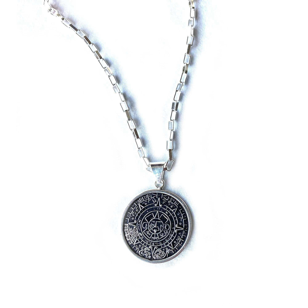Alpaca Silver Aztec Calendar Pendant with Chain - Artisana - Flyclothing LLC