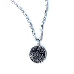 Alpaca Silver Aztec Calendar Pendant with Chain - Flyclothing LLC
