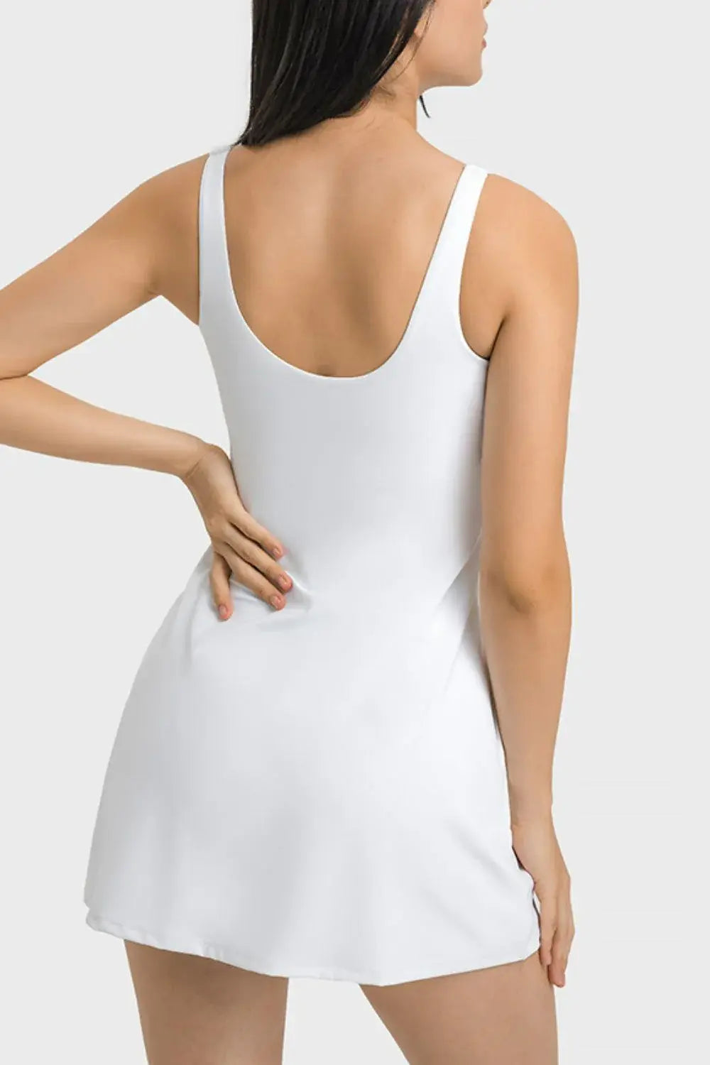Square Neck Sports Tank Dress with Full Coverage Bottoms - Trendsi - Flyclothing LLC