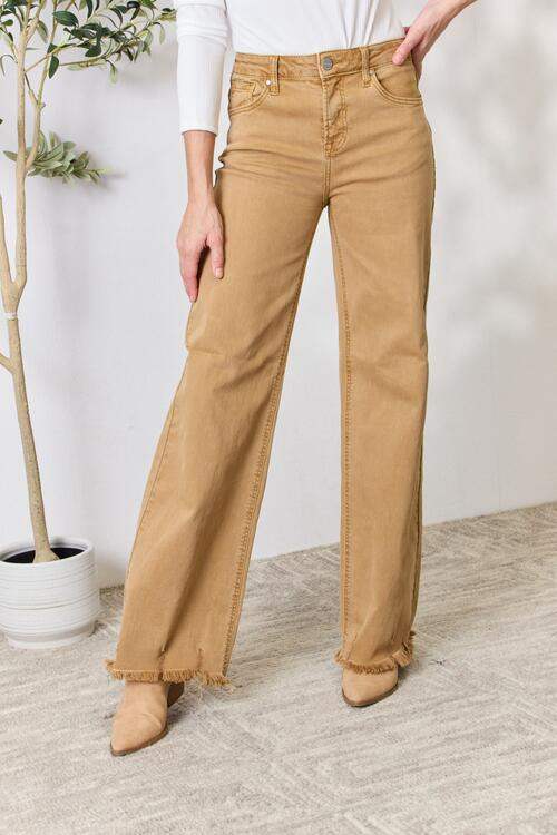 RISEN Full Size Fringe Hem Wide Leg Jeans - Trendsi - Flyclothing LLC
